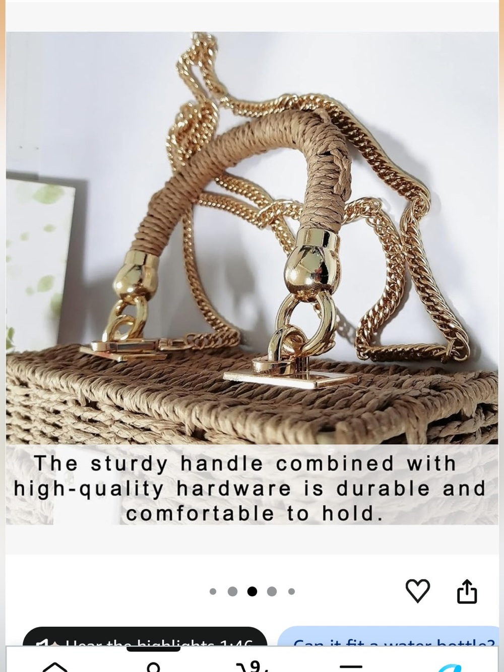 Straw Woven Basket Purse - Tan/Gold - Picture 3 of 6